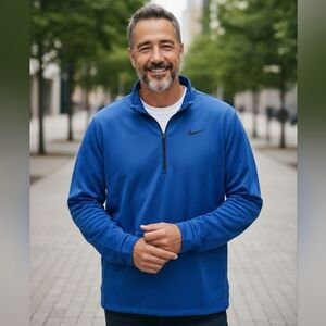 Nike Dri FIT Blue Mens Half Zip Sweatshirt (LS8)